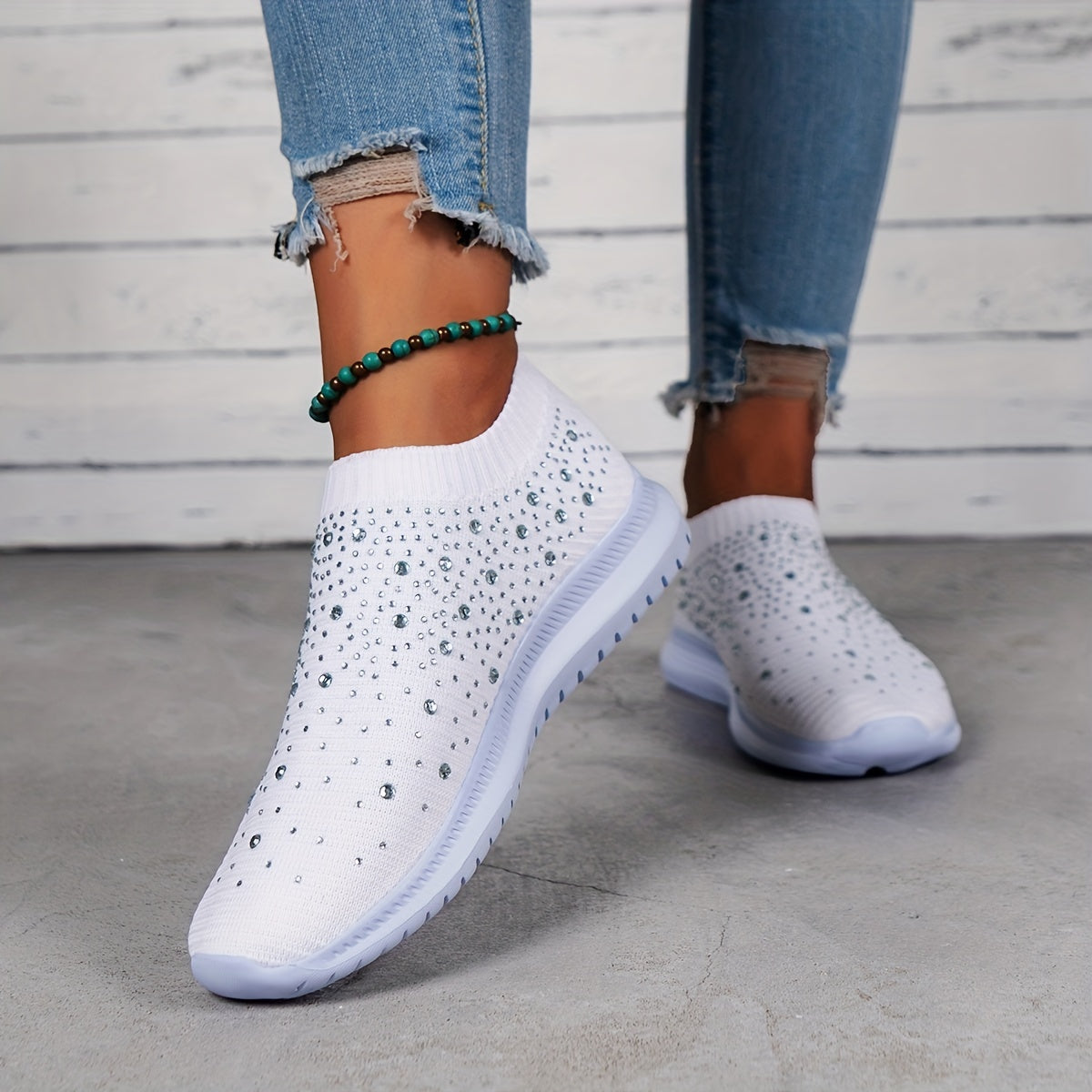Women's Rhinestone Decor Slip On Sneakers Lightweight Walking Shoes