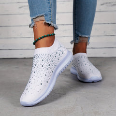 Women's Rhinestone Decor Slip On Sneakers Lightweight Walking Shoes