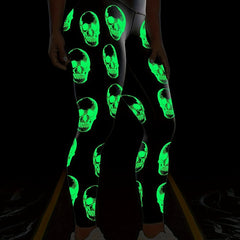 Skull Print Glow-in-the-Dark Leggings High Waisted Elastic Leggings