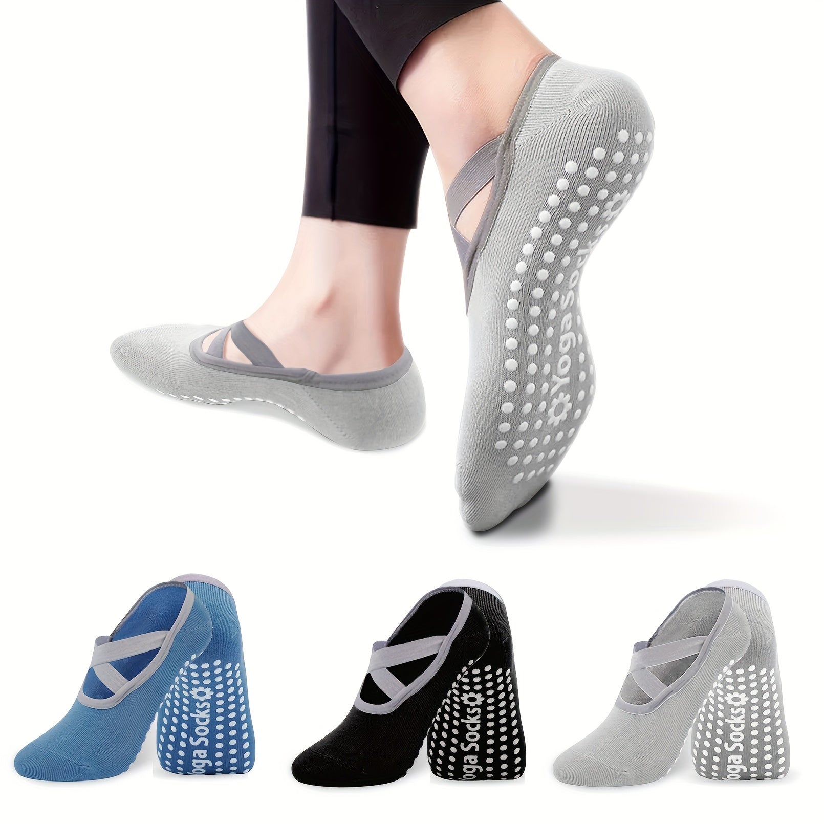 3 Pairs Non Slip Cross Strap Yoga Socks for Women