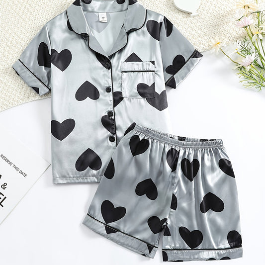 Girls Satin Pajama Set Short Sleeve PJ Set