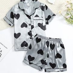 Girls Satin Pajama Set Short Sleeve PJ Set