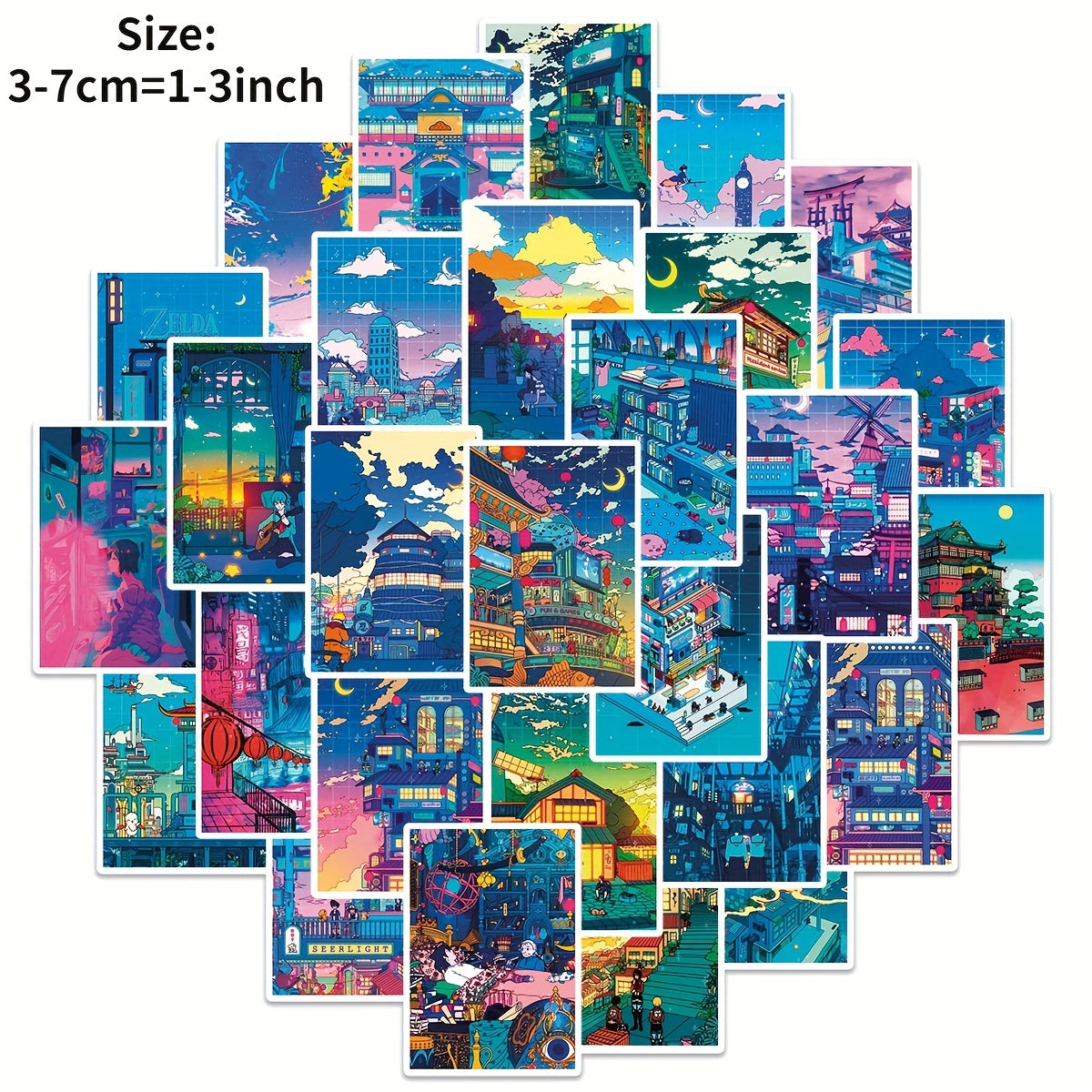 50pcs Anime Street Night View Doodle Stickers Waterproof Decals DIY Fun