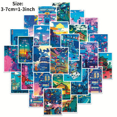 50pcs Anime Street Night View Doodle Stickers Waterproof Decals DIY Fun