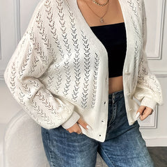 Women's Plus Solid Button Up Lantern Sleeve Open Front Cardigan