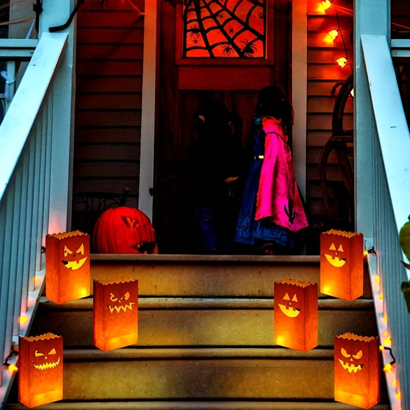 20pcs Halloween Luminary Bags Pumpkin Grimace Patterns