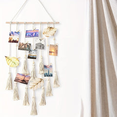 Photo Display Lace Wall Hanging With 10 Wooden Clips