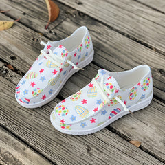 Colorful Pattern Flat Skate Shoes Lightweight Canvas Sneakers