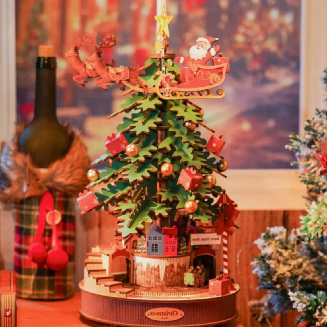Festive Wooden Christmas Tree Music Box Puzzle Kit