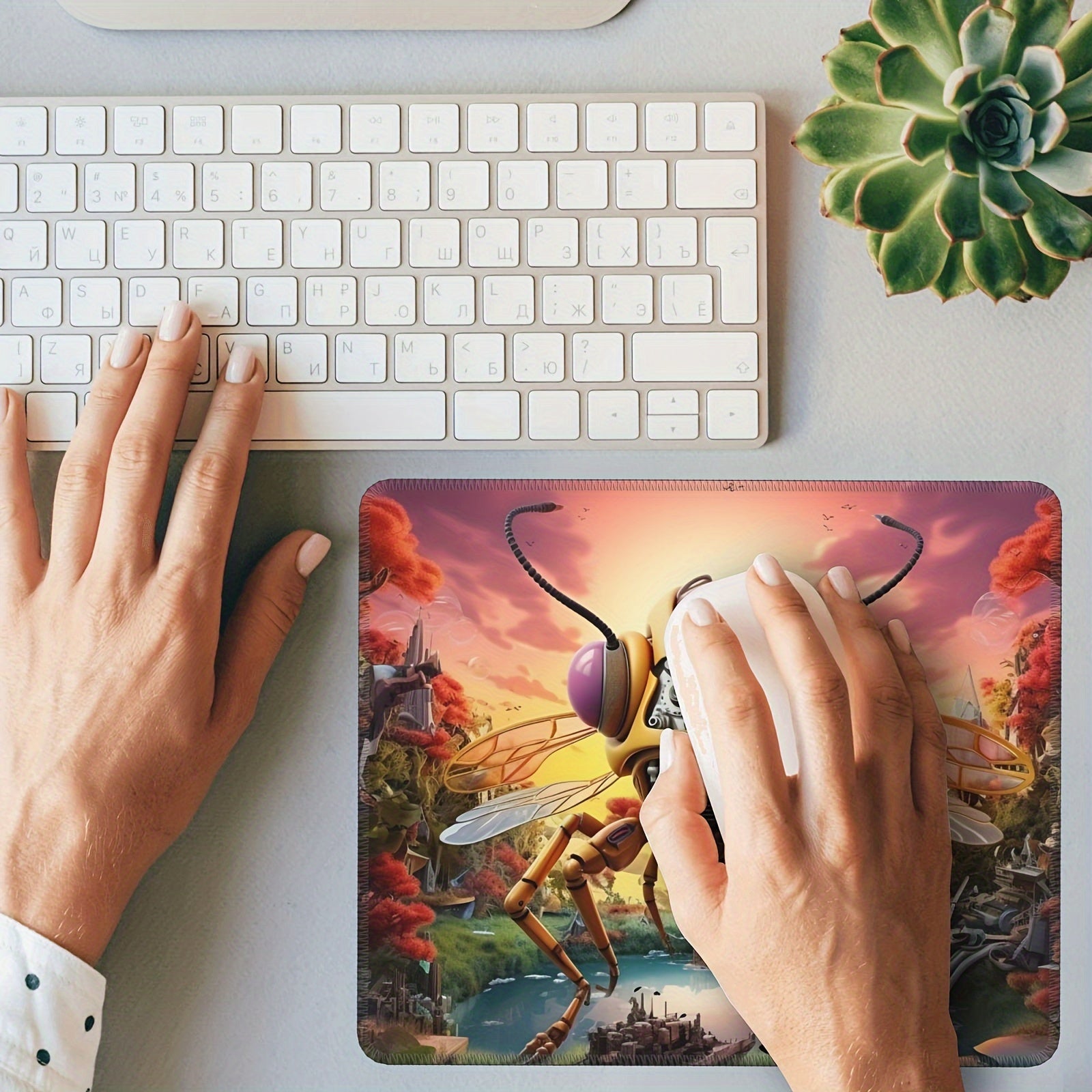 Fly Head Pattern Square Mouse Pad 20x24cm Rubber Border Slide Mouse Pad