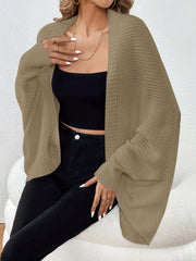 Batwing Sleeve Knit Cardigan Open Front Solid Sweater