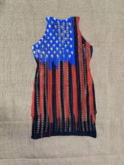 Star Flag Print Hollow Out Dress V Neck See Through Crochet Cover Up Dress