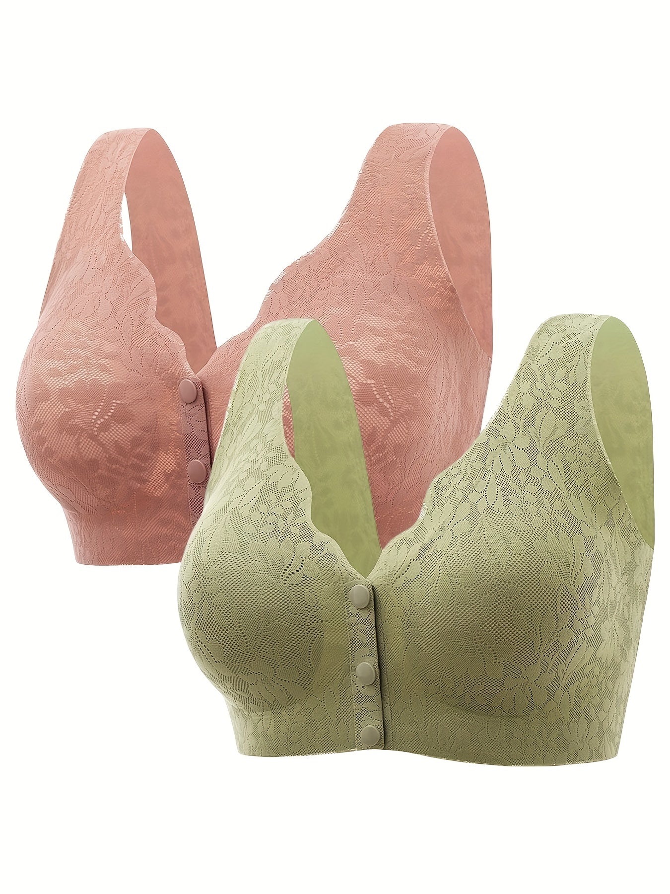 2pcs Lace Wireless Push Up Bras Comfortable & Breathable Women's Lingerie