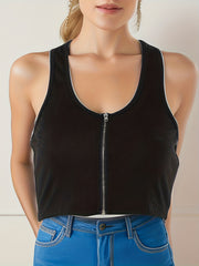 Women's Solid Zipper Tank Top Sleeveless Summer Wear