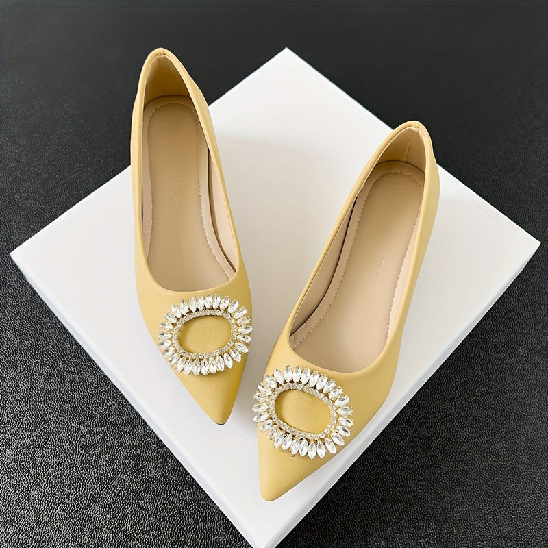 Rhinestone Slip On Chunky Heel Shoes Point Toe Daily Soft Dr