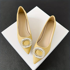 Rhinestone Slip On Chunky Heel Shoes Point Toe Daily Soft Dr