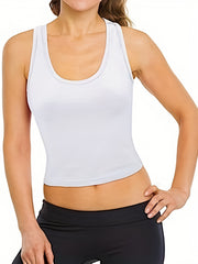Solid Racerback Tank Top Sleeveless Crew Neck Casual Summer Top