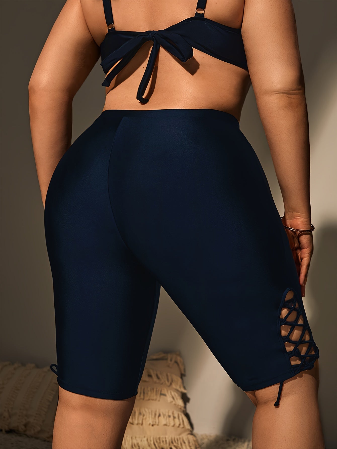 Retro Bikini Bottoms Lace Up High Waist Beachwear Shorts