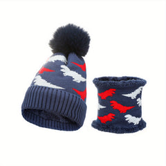 Kids Dino Knit Beanie Hat & Velvet Neck Gaiter Set
