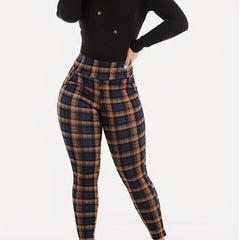 Women's Plus Plaid Print High Rise Skinny Leggings