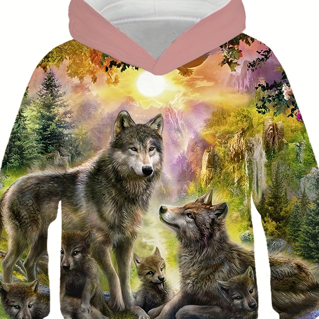 Boy's 3D Wolf Print Hoodie Casual Stretch Hooded Sweatshirt