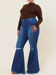 Ripped Button Fly High Rise Flared Leg Jeans