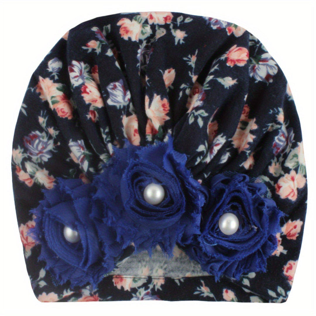 Soft Beanie Hat with Flowers for Baby Boy Girl