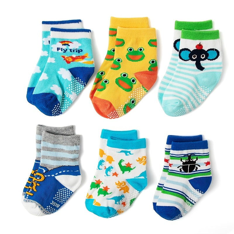 12pairs Baby Animal Car Print Crew Socks Non slip Cotton Toddler Socks