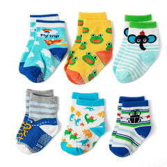 12pairs Baby Animal Car Print Crew Socks Non slip Cotton Toddler Socks