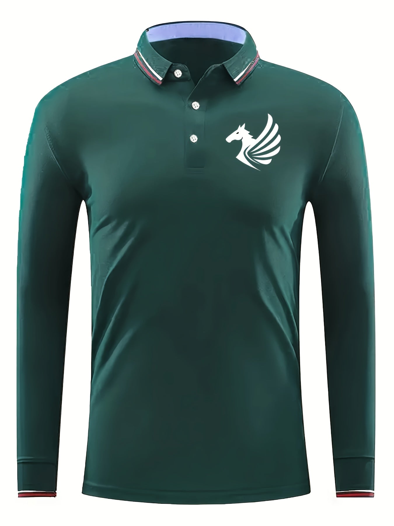 Men's Horse With Wings Print Golf Shirt Long Sleeve