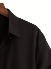 Men's Casual Solid Tee Shirt Button Short Sleeve Loose Work Business Shirt