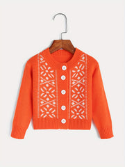 Jacquard Button Up Knit Cardigan Kids Coat Top