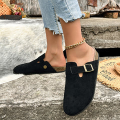 Women's Adjustable Strap Flat Mules Cork Clogs
