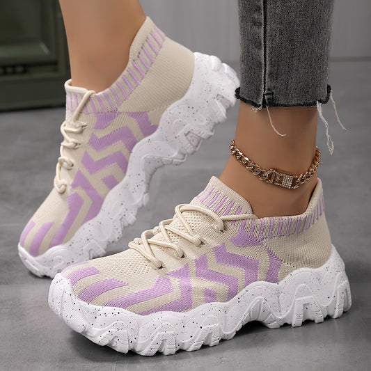 Women's Thick Sole Mesh Casual Platform Sneakers Lace up Sports Shoes