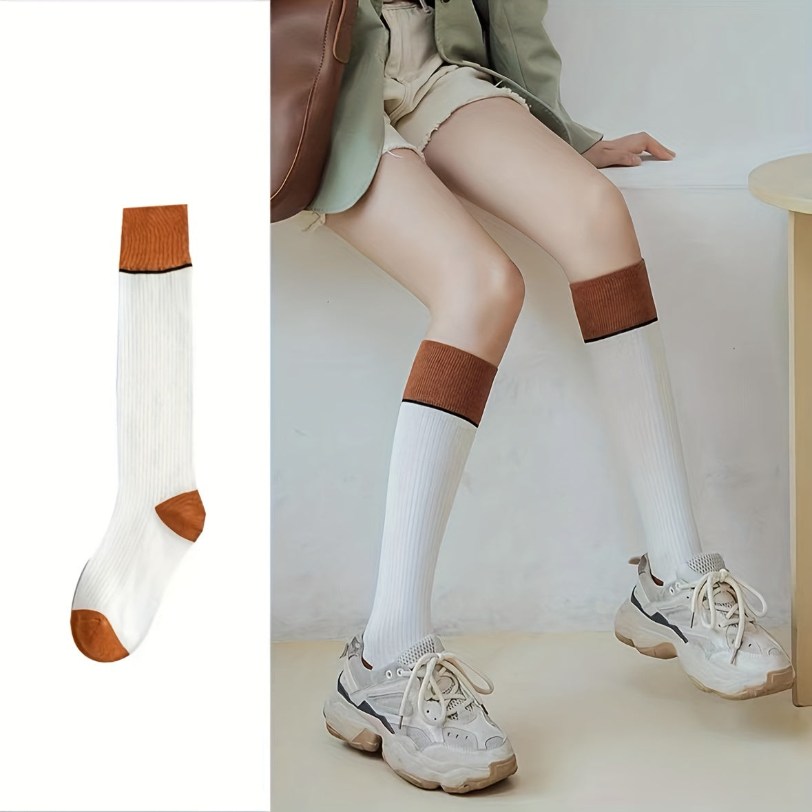 Colorblock Sports Calf Socks Knee High Women's Stockings