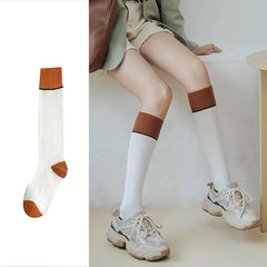 Colorblock Sports Calf Socks Knee High Women's Stockings