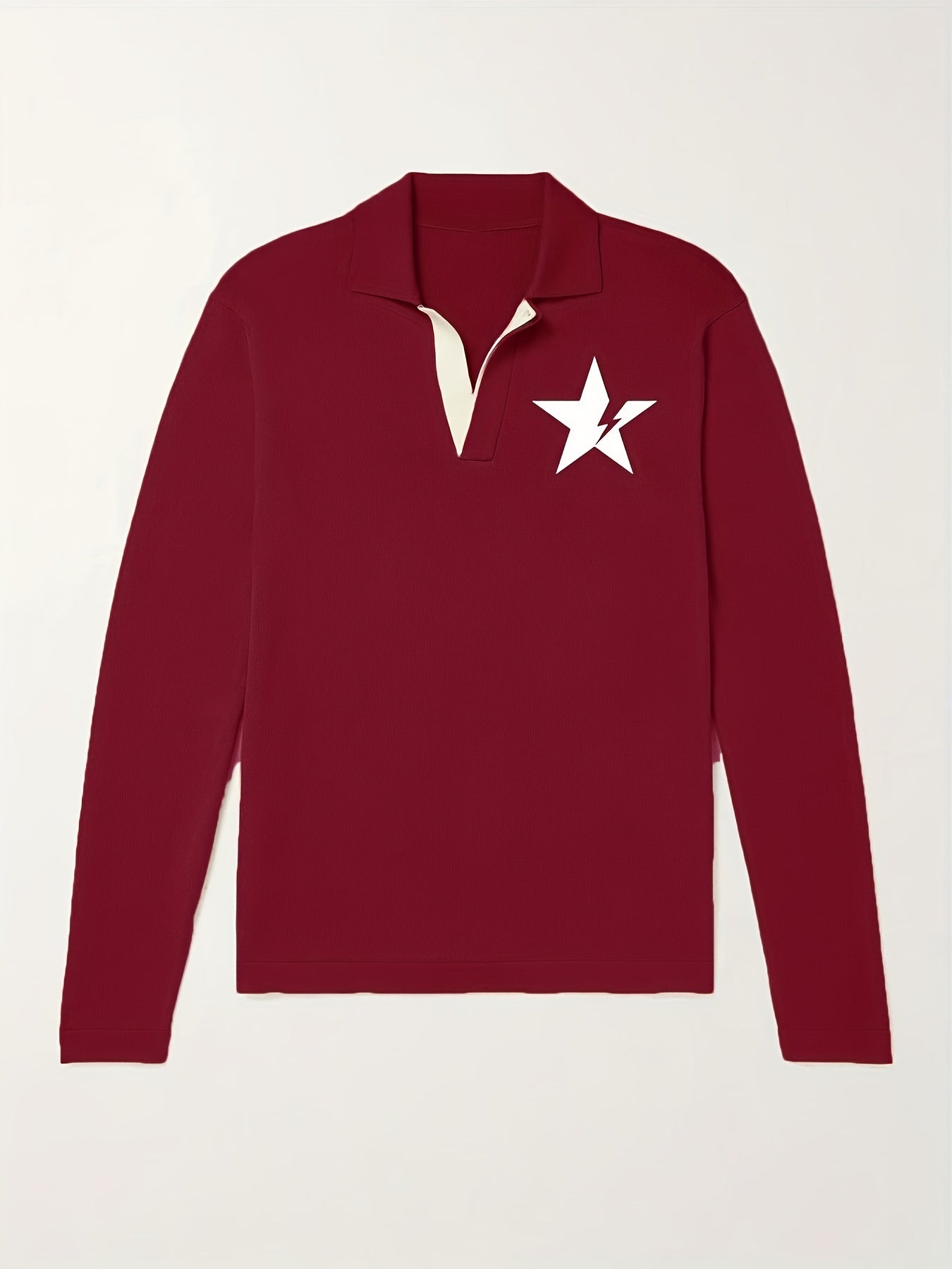 Star Pattern Polo Sweater Men's Casual Warm Mid Stretch V Neck Pullover Sweater
