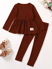 Girl's 2 Piece Outfits Long Sleeve Peplum Tops And Leggings Pants Set