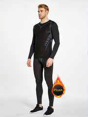 Men's Warm Fleece Athletic Tracksuit Skinny Fit Long Sleeve Jersey