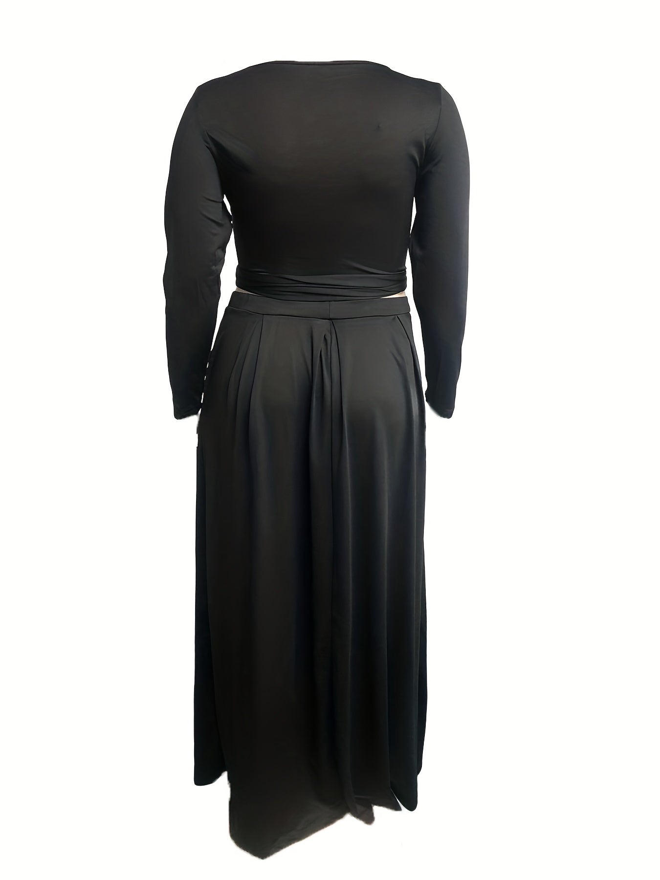 Solid Long Sleeve Crop Top & Maxi Skirt Two Piece Set