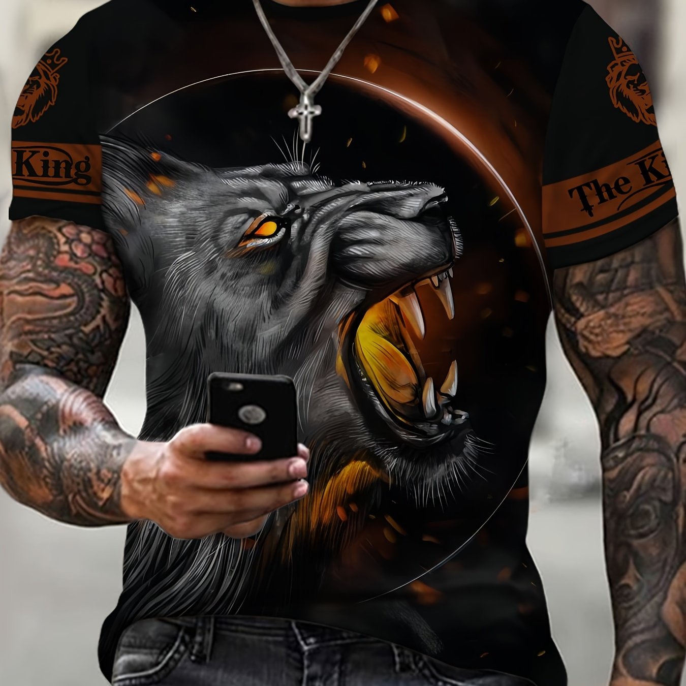 Lion 3D Print Men's Novelty Short Sleeve T-shirt Street Style Summer Clothing