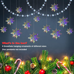 6pcs Christmas Hanging Snowflake Decorations - 3D Holographic Snowflake Decor