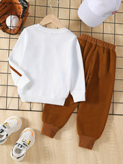 Boys Bear Print Sweatshirt & Pants Set for Spring/Autumn