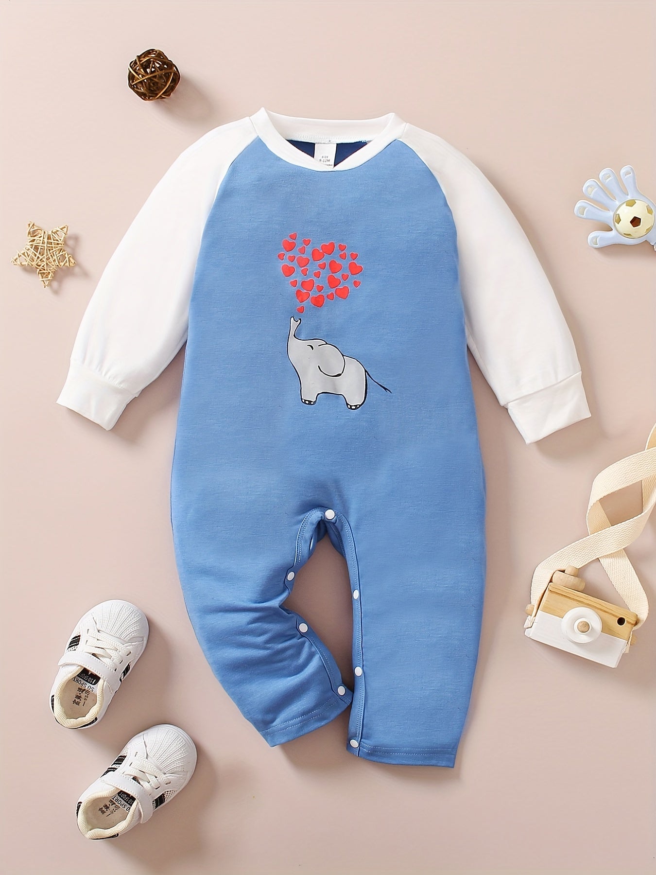 Baby Boys Elephant Block Romper Long Sleeve Creeper Onesie