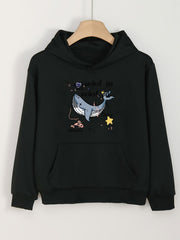 Girls Cartoon Whale Long Sleeve Hooded Sweatshirt