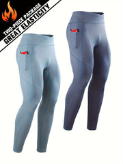 Men's Solid Pocket Leggings Active Compression Pants For Outdoor Running