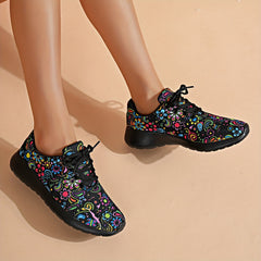 Women's Ethnic Flower Print Mesh Sneakers Soft Sole