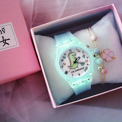 Colorful Glow Silicone Quartz Watch & Four leaf Clover Pendant