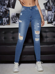 Distressed Ankle Length Jeans Slim Fit High Stretch Skinny Jans