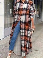 Plaid Print Long Sleeve Button Up Shirt Dress